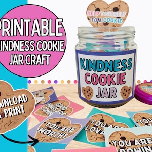 Barattolo per biscotti della gentilezza fai da te, stampabile, lavoretto / Biglietti di incoraggiamento con parole ispiratrici per bambini e famiglie / Carine note di affermazione positiva