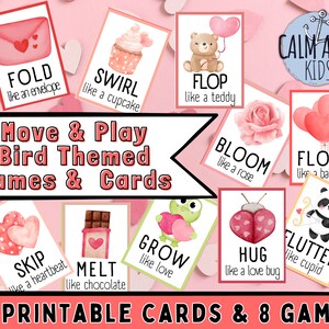 Carte e giochi di movimento per bambini di San Valentino con amore per se stessi / Gioco per feste di San Valentino stampabile e attività di pausa di movimento consapevole per bambini