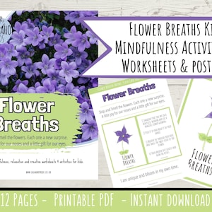 Actividad de respiración con flores para niños / Bienestar Salud mental Actividades imprimibles para niños / Atención plena Habilidades de afrontamiento Hojas de trabajo conscientes