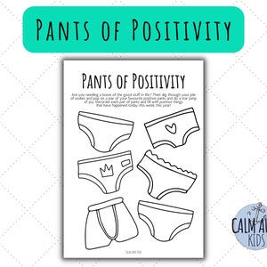 Pants of Positivity Positives Denken Psychische Gesundheit Wohlbefinden Färbung Arbeitsblatt für alle Altersgruppen | Druckbares Kreativ Journal für Kinder