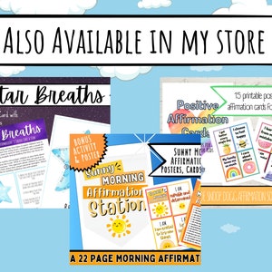 May include: Three colorful printable affirmation cards for kids. The cards feature positive affirmations such as "I am responsible" and "I choose to fuel happy". The cards are part of a larger set of 15 printable cards.