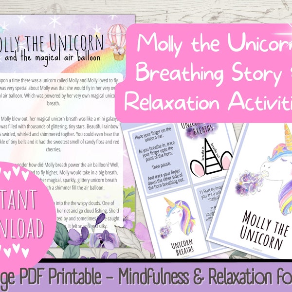 Unicorn Story and Breathing Activity for Kids | Mindfulness Printable Exercises Activities for Coping with Anxiety and Stress | Kids Yoga