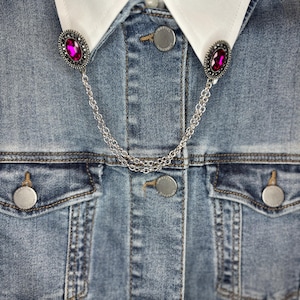 Jeweled Ruby-Red Collar Pins Handcrafted from Vintage Earrings | Statement Necklace | Brooches