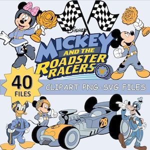 Mickey Roadster Racer SVG PNG, 40 FILER Blå bilracing (digital nedladdning)