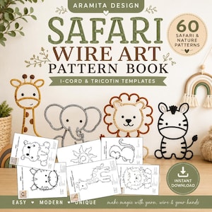 60 Safari Knitted Wire Art Patterns PDF | Printable Animal Patterns | I-Cord Pattern Book | Tricotin Templates  | Instant Download
