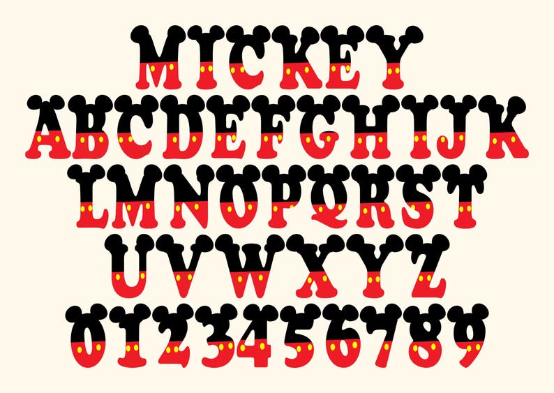 Minnie and Mickey Birthday Letters PNG, Mickey Letters FONT (digital ...