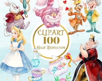 Alice in wonderland watercolor PNG (Digital Download)