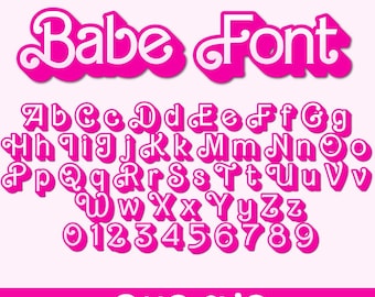 Fuente Pink Babe SVG PNG, letras y números del alfabeto, Cricut Silhouette (descarga digital)