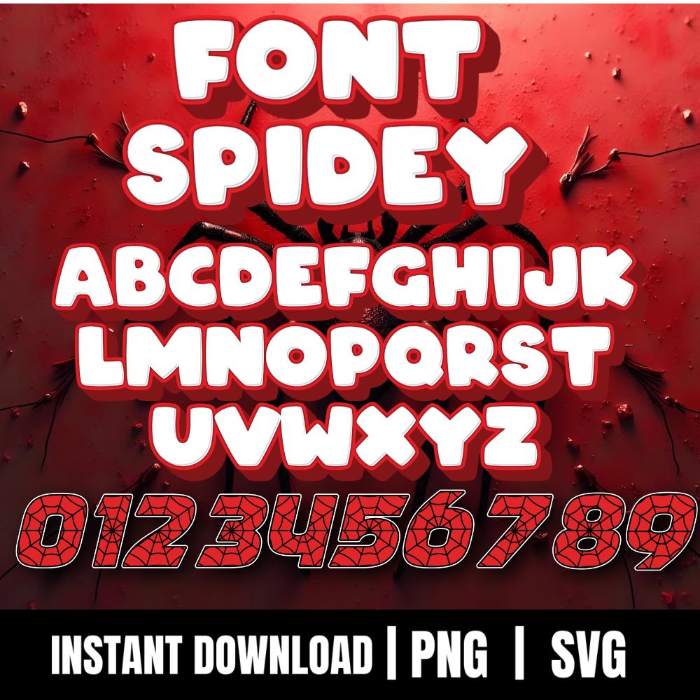 Spidey Font SVG PNG Clipart – Alphabet and Numbers With Adorable Script ...