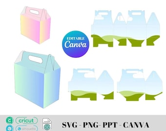 Modèle de boîte à pignon, lot de toile SVG, boîte cadeau cadeau bricolage (téléchargement numérique)