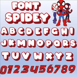 Spidey font SVG PNG Clipart – Alphabet and numbers with Adorable Script (Digital Download)