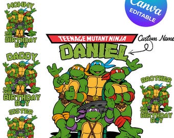 Plantilla PNG editable de Canva para cumpleaños de las Tortugas Ninja (descarga digital)