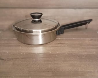 Vintage Del Glo 1,5 Qt 9" saus-/braadpan met deksel 18,8 3-laags roestvrij staal