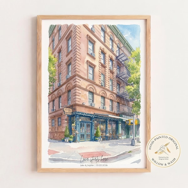 100% Hand-Painted Custom Watercolor First Date Venue Portrait From Photo, Restaurant Painting, Where We Met Gift, First Anniversary Gift