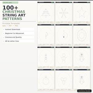 Bundel kerstpatronen met snaarkunst | 100+ afdrukbare sjablonen SVG, pdf, png | Beginner tot gevorderd