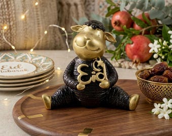 Mini-Schaf-Figur als Tischdekoration zum Eid-Fest, Kunstharzfigur, 7,6 cm, gold-schwarz, Geschenk zum Eid-Fest, Akzent für Kaminsims und Regal.