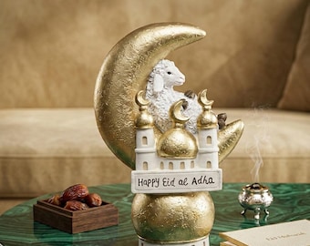 Eid-al-Adha-Figur, goldene Halbmond-Schafstatue, islamische Heimdekoration, Tischdekoration für die Moschee, muslimische Dekoration