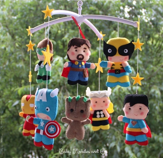 Superhero baby mobile felt mobile crib 