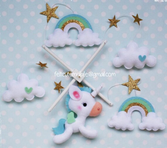 Unicorn Baby Mobile Ceiling Mobile Rainbow Mobile Felt Baby Etsy