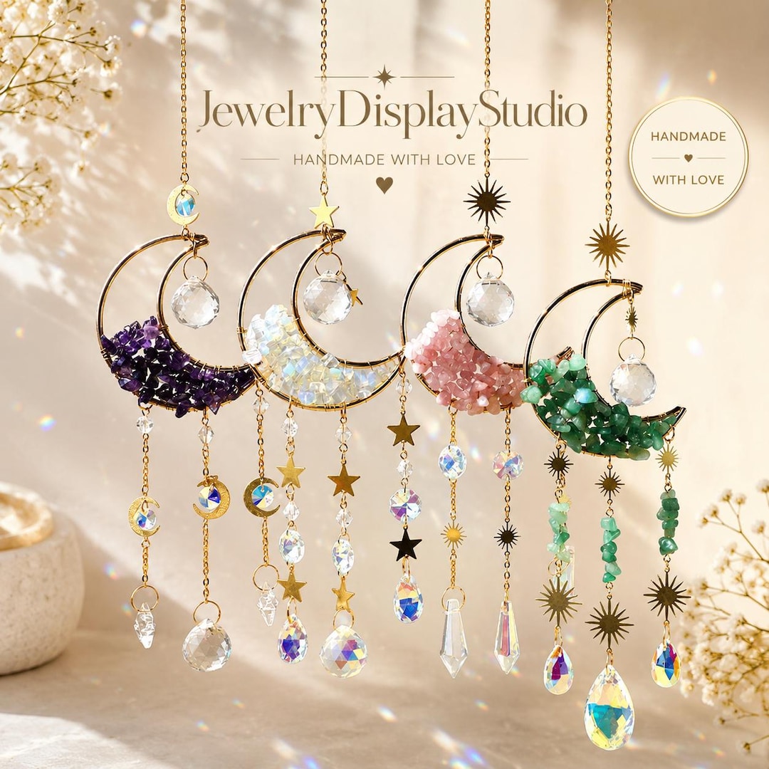 Crystal Moon Suncatcher Rainbow Maker Prism Hanging Boho Decor Sun ...