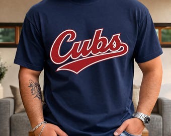 Vintage Cubs Script PNG, Retro Baseball Typography Design, Red Sports Lettering, Classic Athletic Style, Sublimation PNG (Digital Download)