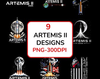 Artemis II png-bundel, raketlanceringsontwerpen, ruimtemissie 2026, maanlandingsafbeeldingen, sublimatie (digitale download)