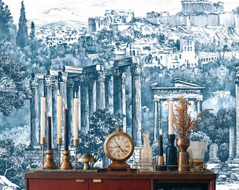 Classical Greece Sketch Wallpaper: Peel and Stick Wall Mural