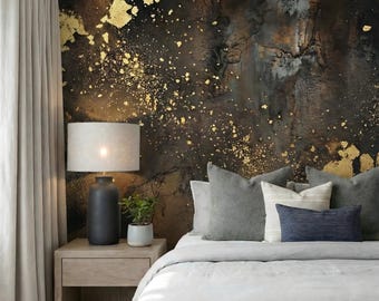 Papier peint abstrait noir et doré : Papier peint décoratif de luxe de mauvaise humeur