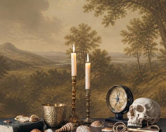 Classical Landscape Painting Wallpaper Mural: Vintage Scenic Peel and Stick