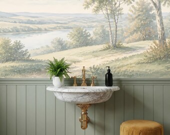 Serene Countryside Peel and Stick Wallpaper: Classic Nature Art Wallpaper Mural