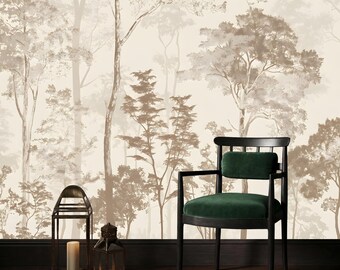 Misty Forest Trees Wallpaper Mural: Peel and Stick Nature Decor