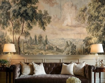 Vintage Scenic Landscape Wallpaper: Antique Countryside Wall Mural, Peel and Stick