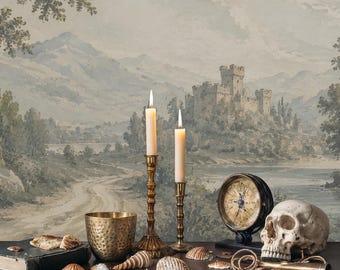Classic Castle Landscape Wallpaper: Vintage Forest Art Wall Mural, Peel and Stick