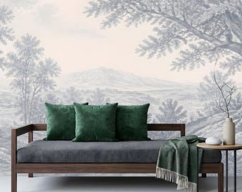 Misty Forest Landscape Wallpaper Mural: Serene Nature Peel and Stick