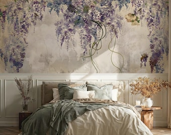 Vintage Wisteria Wallpaper: Romantic Floral Wall Mural, Peel and Stick