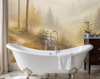Misty Forest Landscape Wallpaper: Peel and Stick Mural