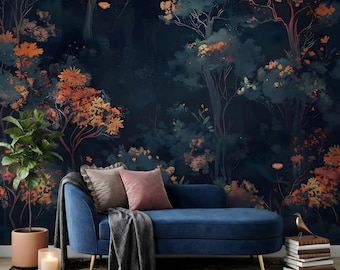 Dark Enchanted Forest Wallpaper: Gothic Floral Wall Mural, Peel and Stick