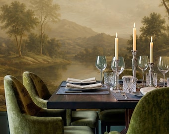Classical Landscape Peel and Stick Wallpaper: Serene Wall Decor Wallpaper Mural