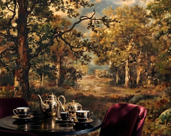 Painterly Forest Landscape Wallpaper Mural: Elegant Peel and Stick