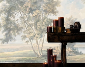 Misty Forest Landscape Wall Mural: Peel and Stick Wallpaper