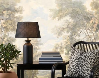 Misty Forest Landscape Wallpaper Mural: Tranquil Nature Art, Peel and Stick