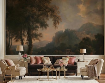 Vintage Landscape Painting Wallpaper: Classic Art Wall Mural, Peel and Stick