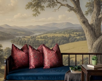 Classical Landscape Tree Wallpaper Mural: Scenic Nature View, Peel and Stick