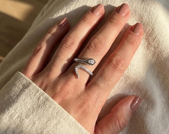Bague serpent femme argent réglable | Bague serpent œil émeraude | Bague originale femme | Cadeau femme | Bijoux serpent argent