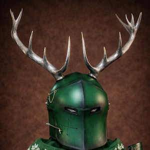 Handcrafted Antler Barbuta Helmet, Medieval Steel Knight Armor, Cosplay Renaissance Costume