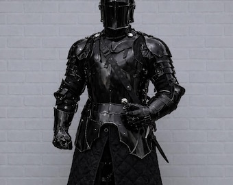 Medieval Wearable Knight Armor Suit | 18 Gauge Steel Barbuta Helmet, LARP Costume