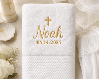 Personalized Baptism Towel: Embroidered Orthodox Cross, Custom Christening Gift