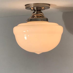 10 Inch Opal Acorn Glass Semi Flush Mount Ceiling Light, Bright Nickel Plated Farmhouse Industrial Loft Light Fixture