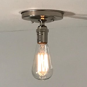 Utility Ceiling Flush Mount Light, Minimalist Ceiling Light, Bright Nickel Finish Semi Flush Light Fixture