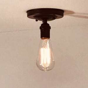 Satin Black Utility Ceiling Flush Mount Light, Minimalist Ceiling Light, Raw Unfinished Brass Semi Flush Light Fixture